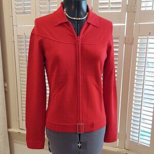 Urchin Red Silk+ Knit Stretch Sweater Jacket with Silver Buckle Size L